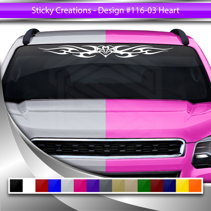 #116 HEART Decal Sticker Windshield Window Vinyl Graphic Banner Decoration Tribal Flame Design 36"x4.25"+