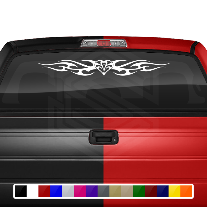 #116 HEART Decal Sticker Windshield Window Vinyl Graphic Banner Decoration Tribal Flame Design 36"x4.25"+
