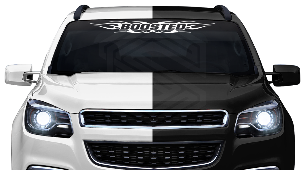 #116 BOOSTED Decal Sticker Windshield Window Vinyl Graphic Banner Decoration Tribal Flame Design 36"x4.25"+