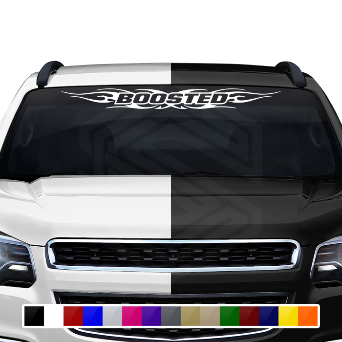 #116 BOOSTED Decal Sticker Windshield Window Vinyl Graphic Banner Decoration Tribal Flame Design 36"x4.25"+