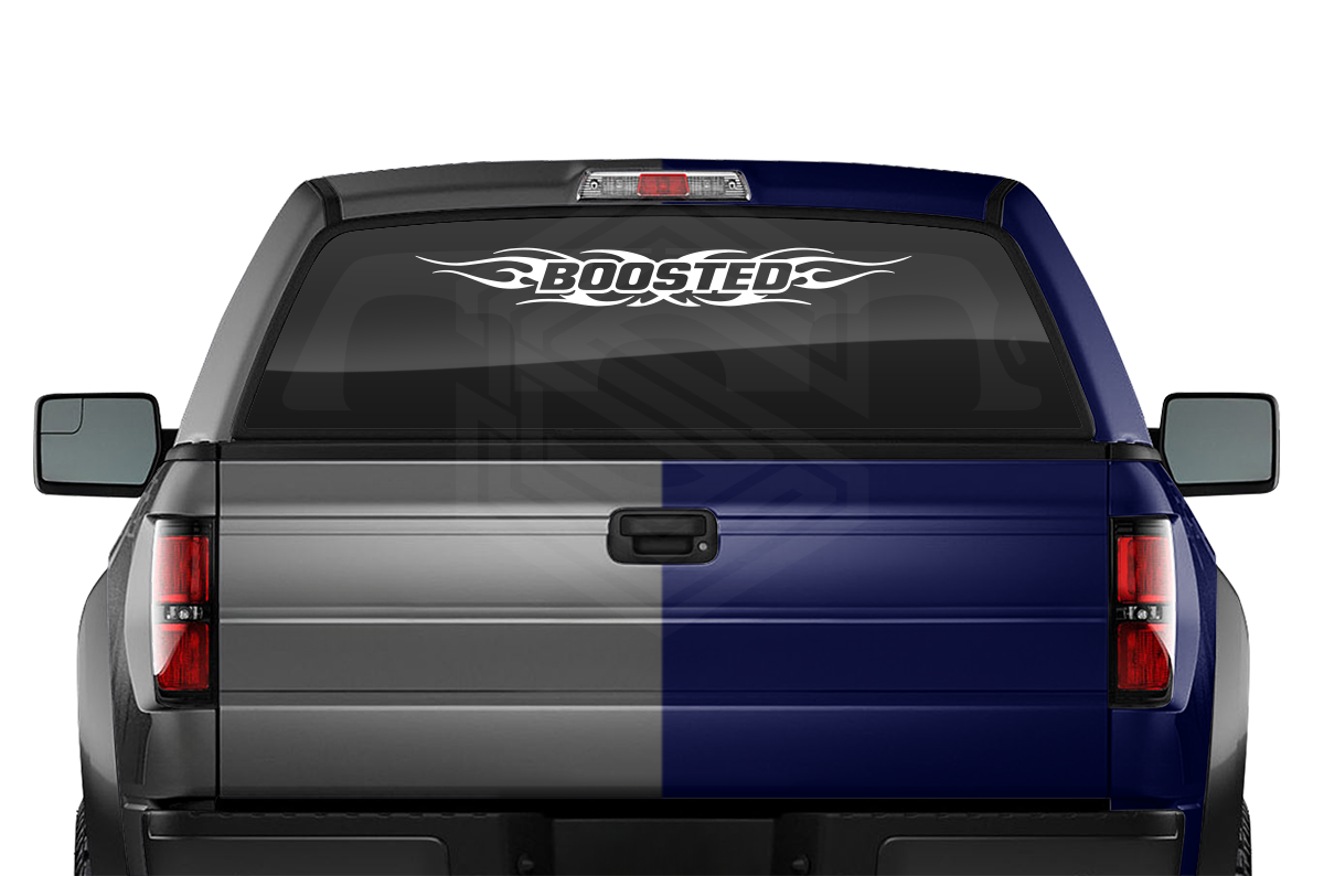 #116 BOOSTED Decal Sticker Windshield Window Vinyl Graphic Banner Decoration Tribal Flame Design 36"x4.25"+