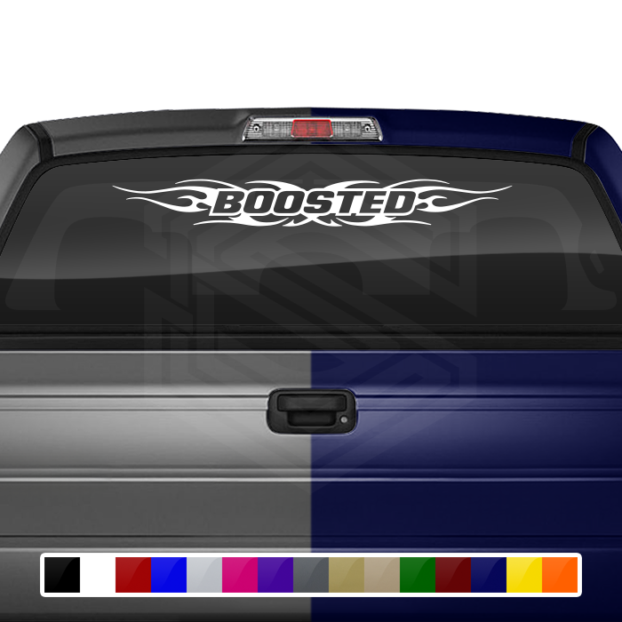 #116 BOOSTED Decal Sticker Windshield Window Vinyl Graphic Banner Decoration Tribal Flame Design 36"x4.25"+