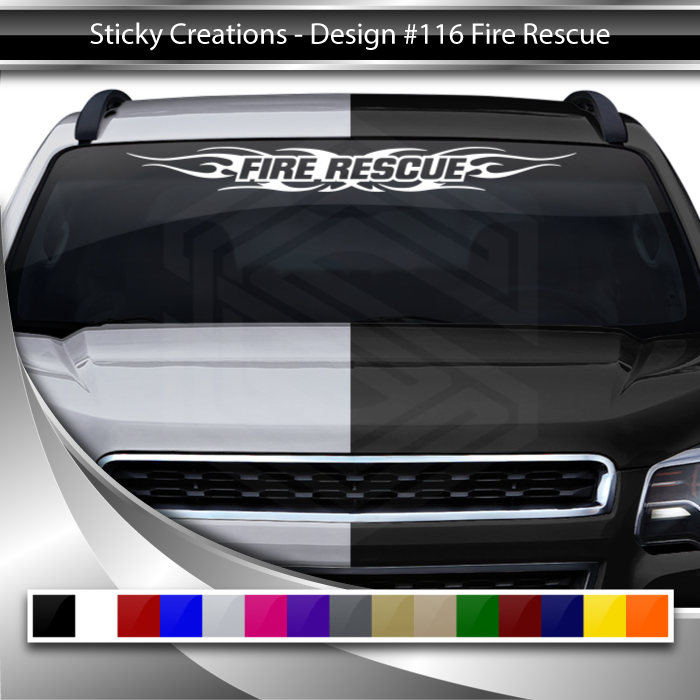#116 FIRE RESCUE Decal Sticker Windshield Window Vinyl Graphic Banner Decoration Tribal Flame Design 36"x4.25"+