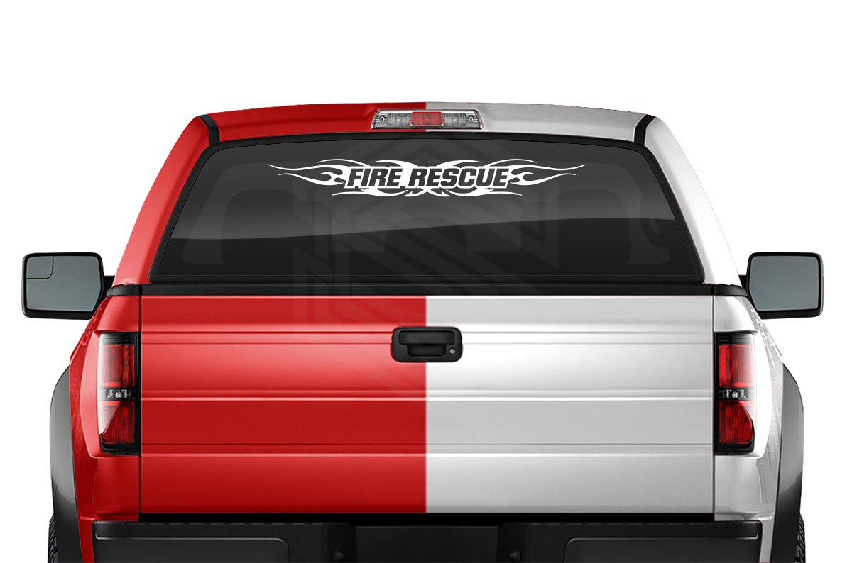 #116 FIRE RESCUE Decal Sticker Windshield Window Vinyl Graphic Banner Decoration Tribal Flame Design 36"x4.25"+