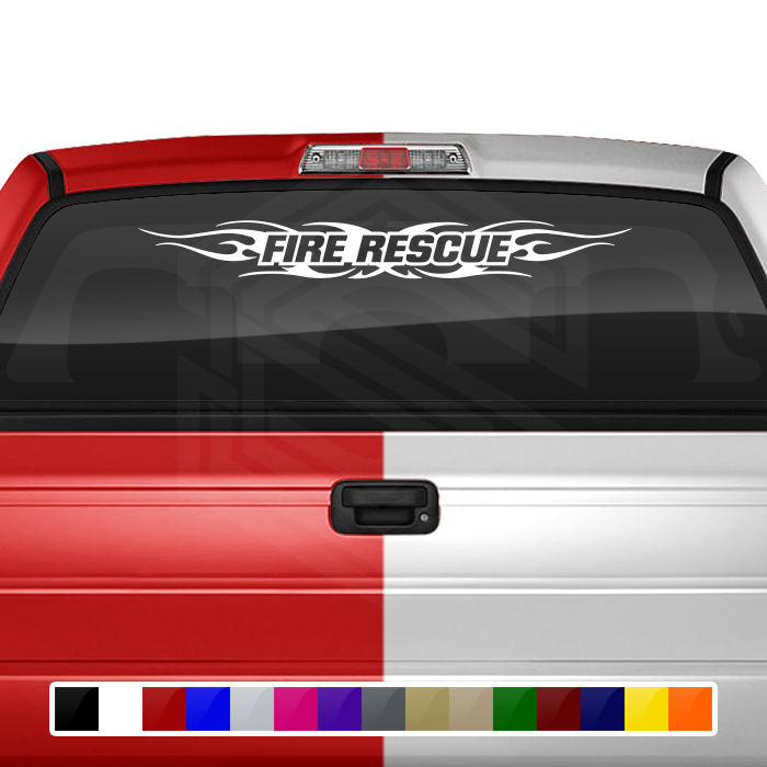 #116 FIRE RESCUE Decal Sticker Windshield Window Vinyl Graphic Banner Decoration Tribal Flame Design 36"x4.25"+