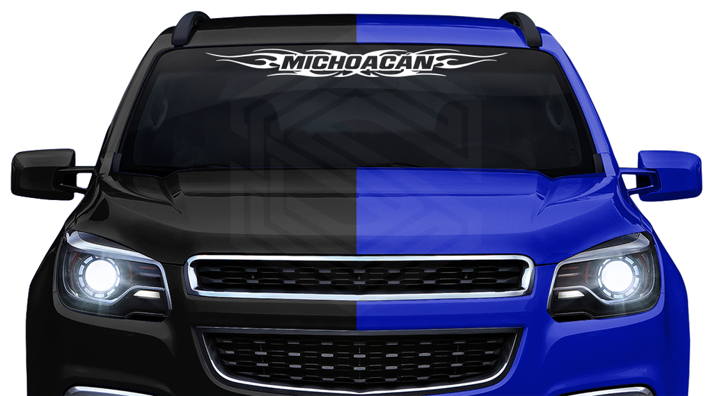 #116 MICHOACÁN MICH Mexico Decal Sticker Windshield Window Vinyl Graphic Banner Decoration Tribal Flame Design 36"x4.25"+