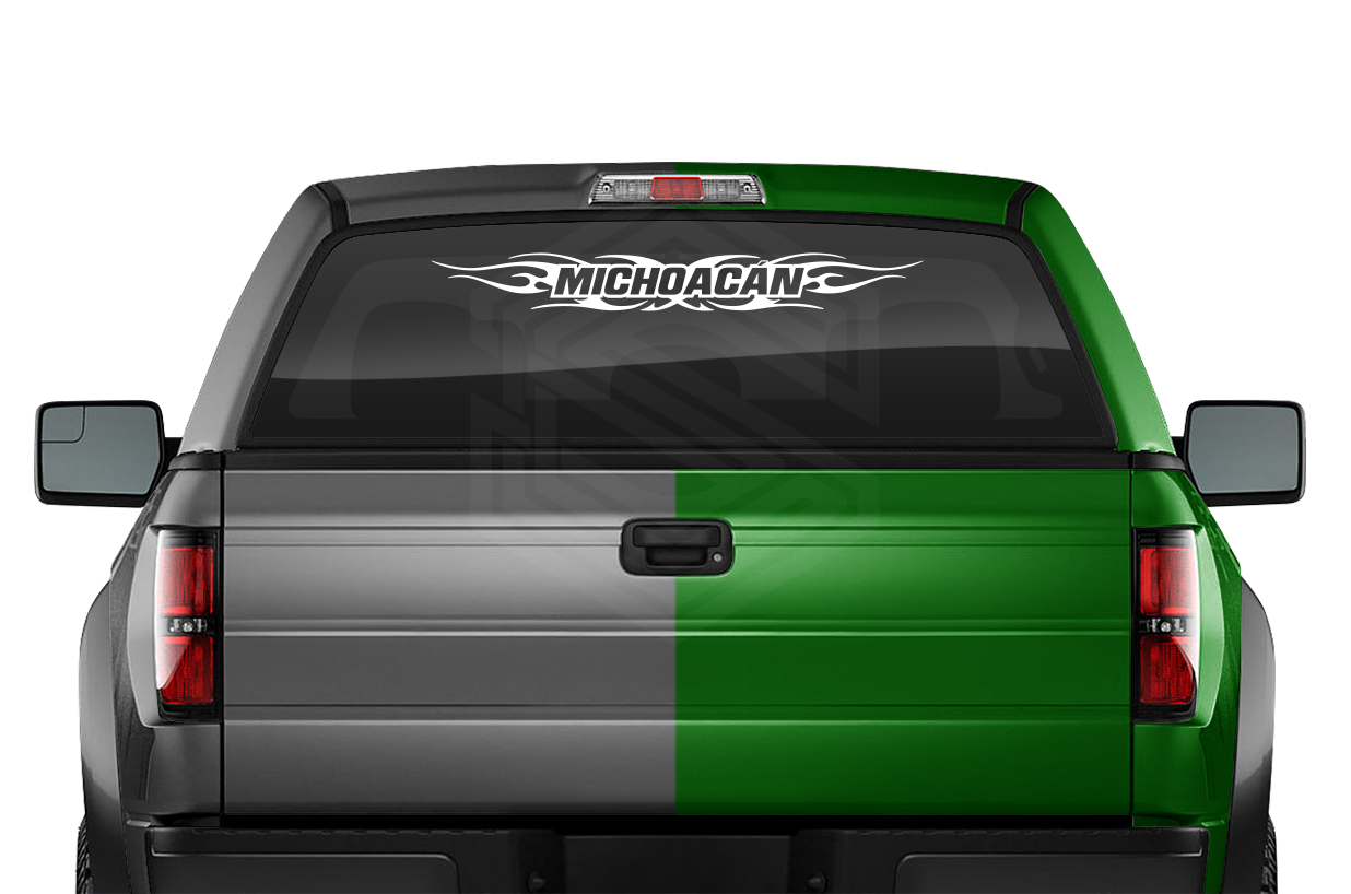 #116 MICHOACÁN MICH Mexico Decal Sticker Windshield Window Vinyl Graphic Banner Decoration Tribal Flame Design 36"x4.25"+