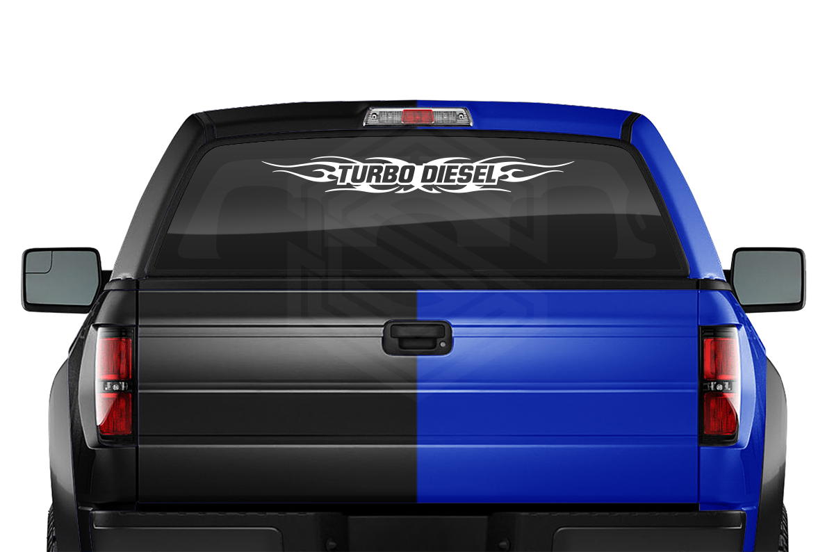 #116 TURBO DIESEL Decal Sticker Windshield Window Vinyl Graphic Banner Decoration Tribal Flame Design 36"x4.25"+