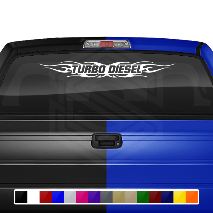 #116 TURBO DIESEL Decal Sticker Windshield Window Vinyl Graphic Banner Decoration Tribal Flame Design 36"x4.25"+