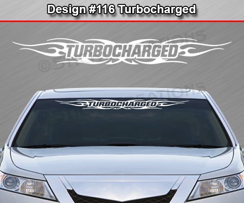 Calcomanía TURBOCHARGED n.° 116 para parabrisas y ventana, vinilo gráfico decorativo, diseño de llama tribal, 91 x 10,8 cm o más
