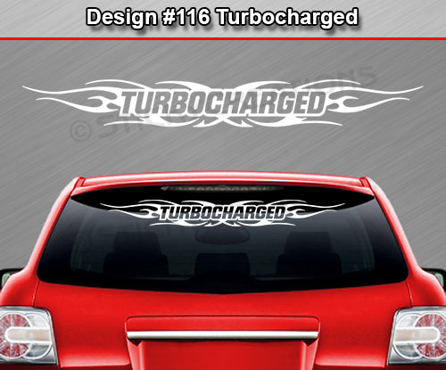 Calcomanía TURBOCHARGED n.° 116 para parabrisas y ventana, vinilo gráfico decorativo, diseño de llama tribal, 91 x 10,8 cm o más