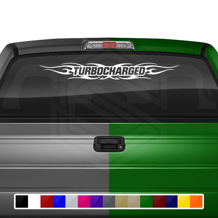 Calcomanía TURBOCHARGED n.° 116 para parabrisas y ventana, vinilo gráfico decorativo, diseño de llama tribal, 91 x 10,8 cm o más