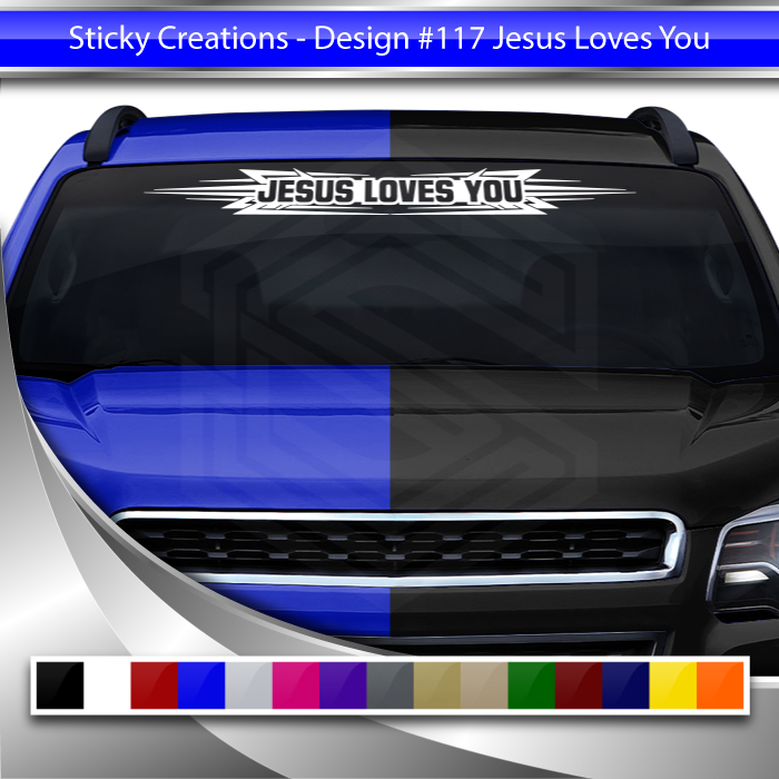 #117 JESUS LOVES YOU Decal Sticker Windshield Window Vinyl Graphic Banner Decoration Tribal Accent Design 36"x4.25"+
