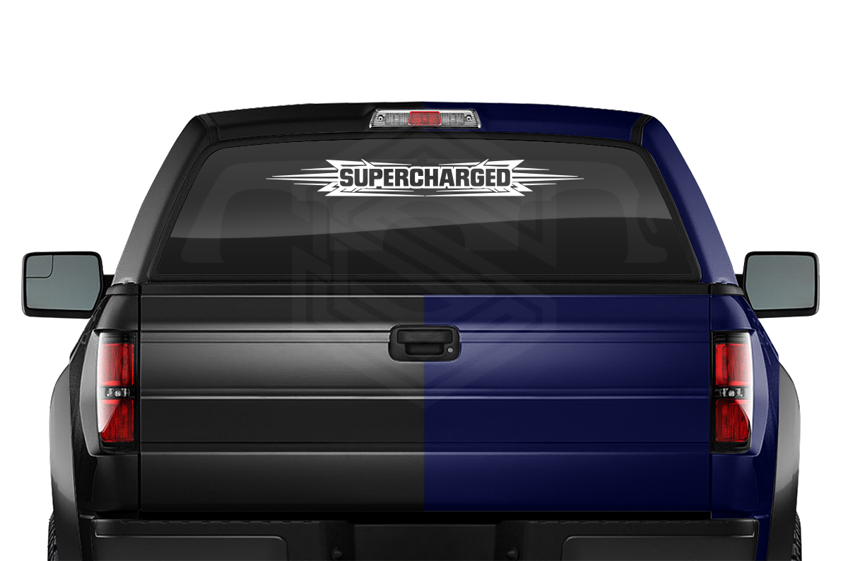 #117 SUPERCHARGED Decal Sticker Windshield Window Vinyl Graphic Banner Decoration Tribal Accent Design 36"x4.25"+