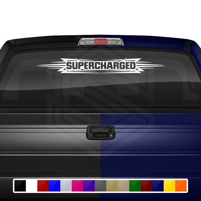 #117 SUPERCHARGED Decal Sticker Windshield Window Vinyl Graphic Banner Decoration Tribal Accent Design 36"x4.25"+