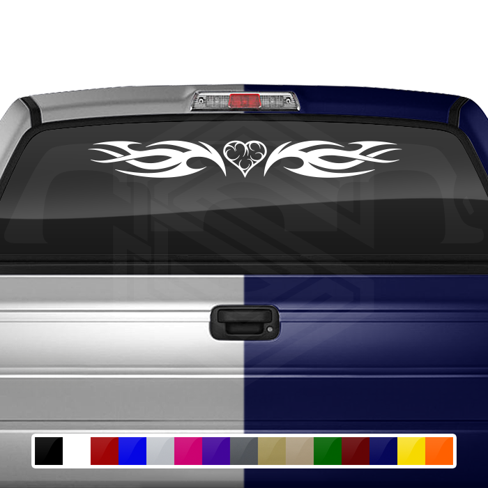 #118 HEART Decal Sticker Windshield Window Vinyl Graphic Banner Decoration Tribal Flame Design 36"x4.25"+