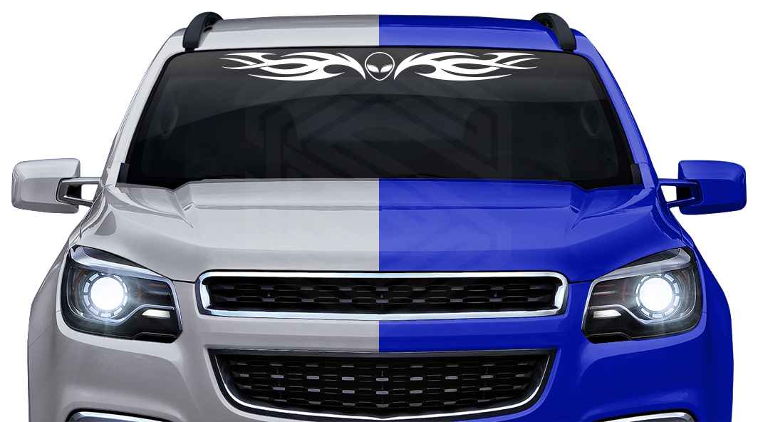 #118 ALIEN Head Decal Sticker Windshield Window Vinyl Graphic Banner Tribal Flame Design 36"x4.25"+