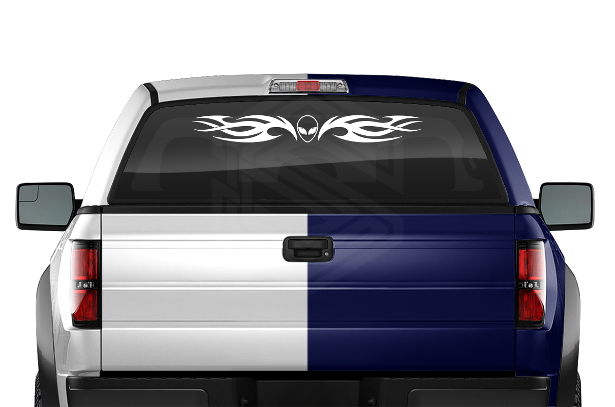 #118 ALIEN Head Decal Sticker Windshield Window Vinyl Graphic Banner Tribal Flame Design 36"x4.25"+