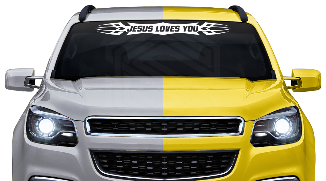 #120 JESUS LOVES YOU Decal Sticker Windshield Window Vinyl Graphic Banner Decoration Tribal Accent Design 36"x4.25"+