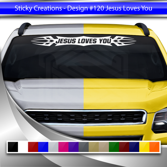 #120 JESUS LOVES YOU Decal Sticker Windshield Window Vinyl Graphic Banner Decoration Tribal Accent Design 36"x4.25"+