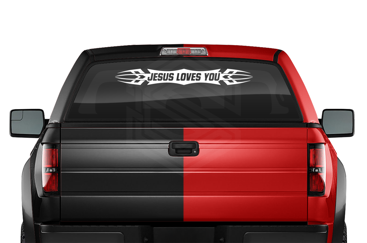 #120 JESUS LOVES YOU Decal Sticker Windshield Window Vinyl Graphic Banner Decoration Tribal Accent Design 36"x4.25"+