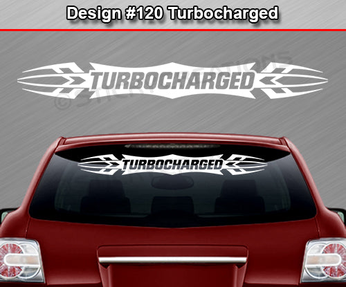 Calcomanía TURBOCHARGED n.° 120 para parabrisas, ventana, vinilo, decoración, diseño tribal, 91 x 10,8 cm o más