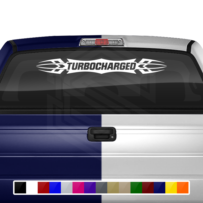 Calcomanía TURBOCHARGED n.° 120 para parabrisas, ventana, vinilo, decoración, diseño tribal, 91 x 10,8 cm o más
