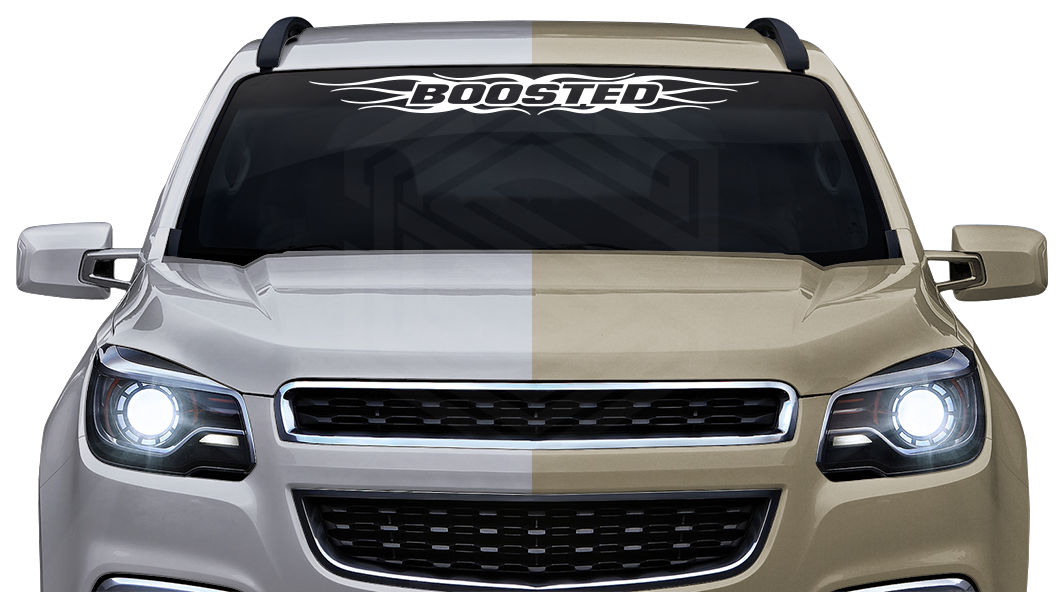#121 BOOSTED Decal Sticker Windshield Window Vinyl Graphic Banner Decoration Flame Accent Design 36"x4.25"+