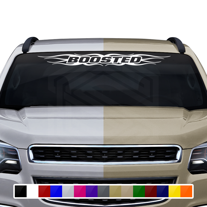 #121 BOOSTED Decal Sticker Windshield Window Vinyl Graphic Banner Decoration Flame Accent Design 36"x4.25"+