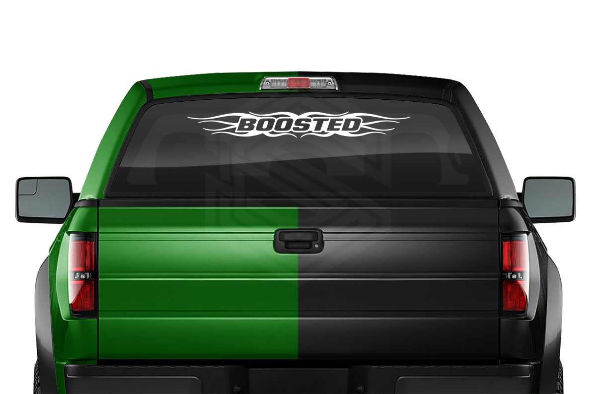 #121 BOOSTED Decal Sticker Windshield Window Vinyl Graphic Banner Decoration Flame Accent Design 36"x4.25"+