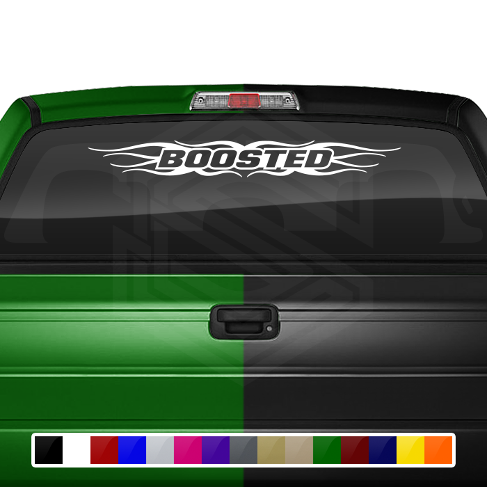 #121 BOOSTED Decal Sticker Windshield Window Vinyl Graphic Banner Decoration Flame Accent Design 36"x4.25"+