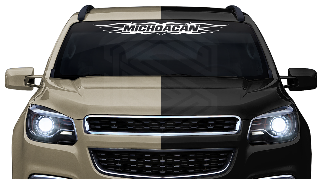 #121 MICHOACÁN MICH Mexico Decal Sticker Windshield Window Vinyl Graphic Banner Decoration Flame Accent Design 36"x4.25"+
