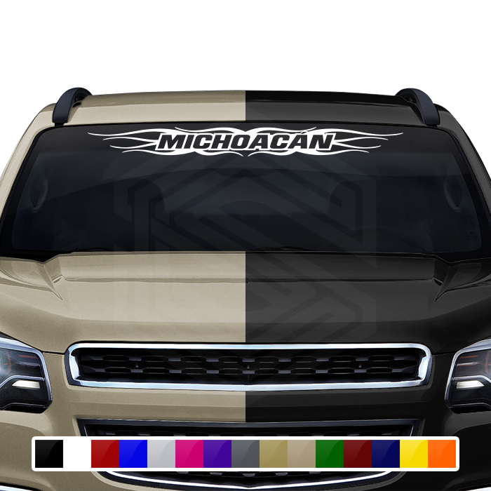 #121 MICHOACÁN MICH Mexico Decal Sticker Windshield Window Vinyl Graphic Banner Decoration Flame Accent Design 36"x4.25"+