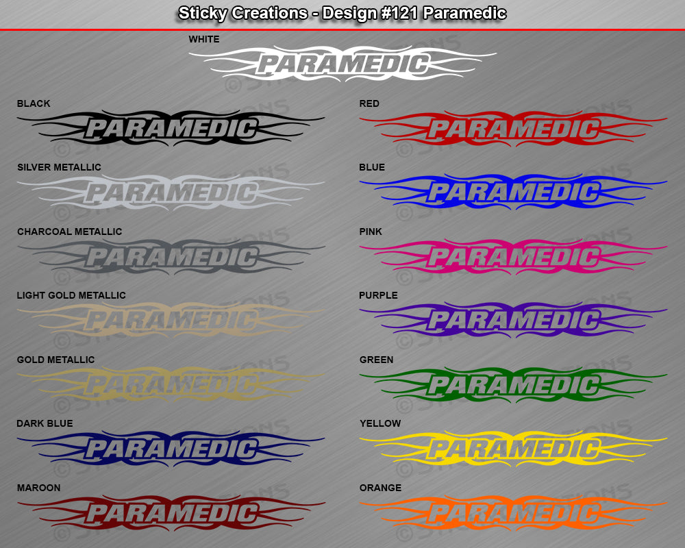 #121 PARAMEDIC Decal Sticker Windshield Window Vinyl Graphic Banner Decoration Flame Accent Design 36"x4.25"+
