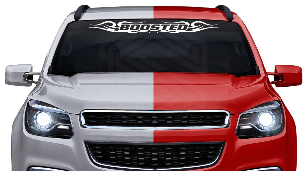 #122 BOOSTED Decal Sticker Windshield Window Vinyl Graphic Banner Decoration Tribal Swirl Design 36"x4.25"+