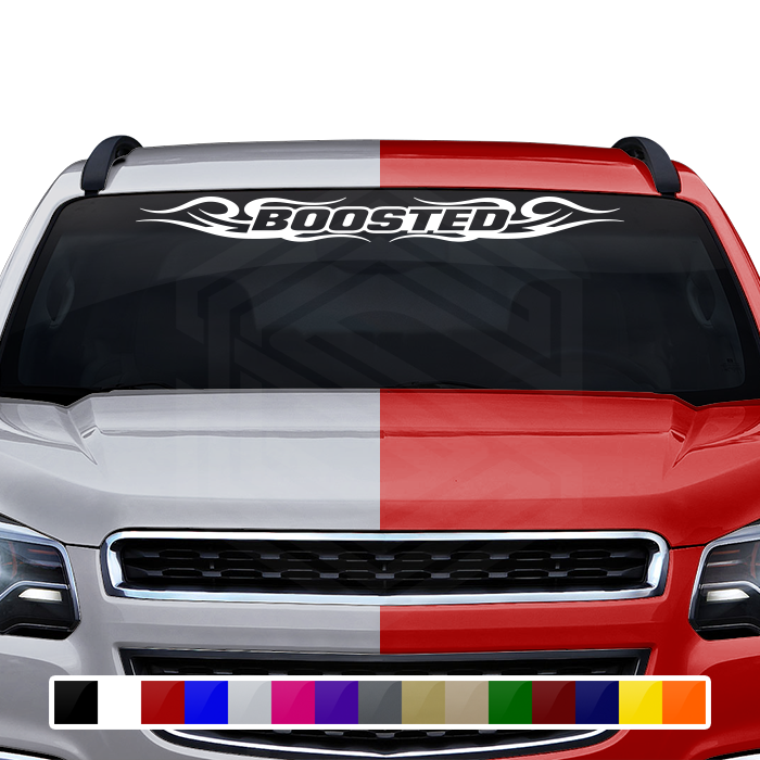 #122 BOOSTED Decal Sticker Windshield Window Vinyl Graphic Banner Decoration Tribal Swirl Design 36"x4.25"+
