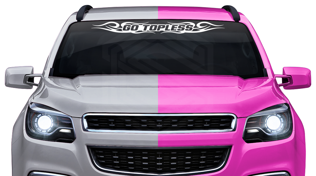 #122 GO TOPLESS Decal Sticker Windshield Window Vinyl Graphic Banner Decoration Tribal Flame Design 36"x4.25"+