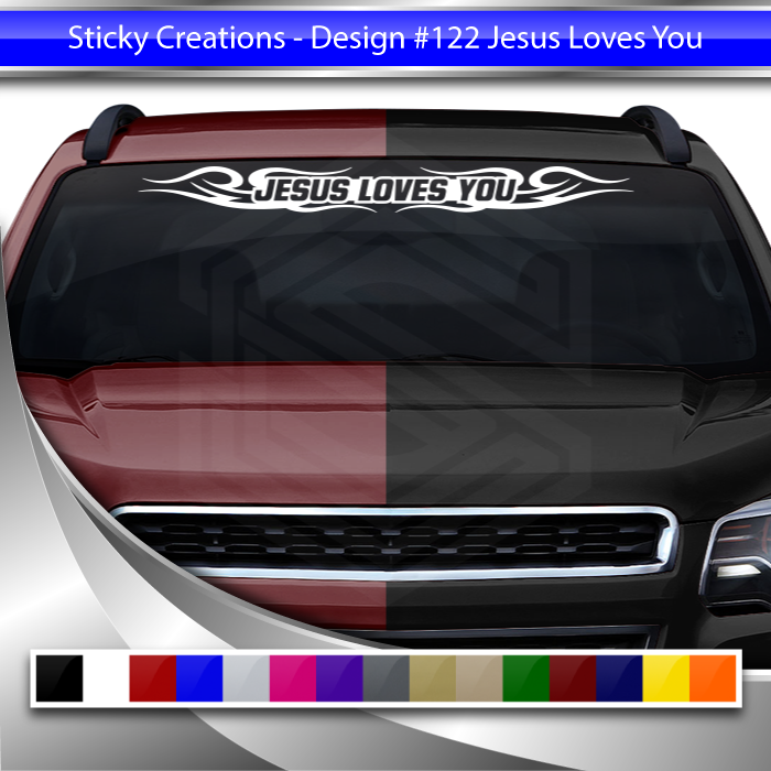 #122 JESUS LOVES YOU Decal Sticker Windshield Window Vinyl Graphic Banner Decoration Tribal Swirl Design 36"x4.25"+