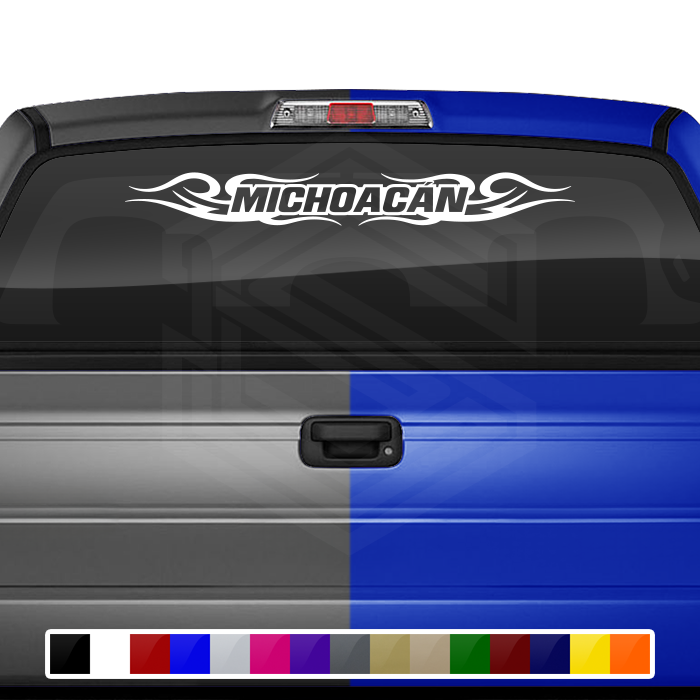 #122 MICHOACÁN MICH Mexico Decal Sticker Windshield Window Vinyl Graphic Banner Decoration Tribal Swirl Design 36"x4.25"+