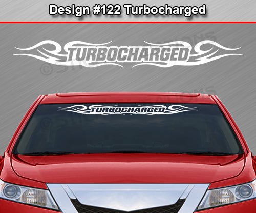 Calcomanía TURBOCHARGED n.° 122 para parabrisas, ventana, vinilo, decoración, diseño tribal de remolino, 91 x 10,8 cm o más