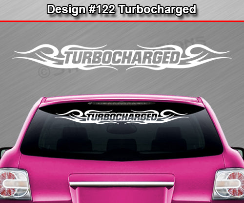 Calcomanía TURBOCHARGED n.° 122 para parabrisas, ventana, vinilo, decoración, diseño tribal de remolino, 91 x 10,8 cm o más
