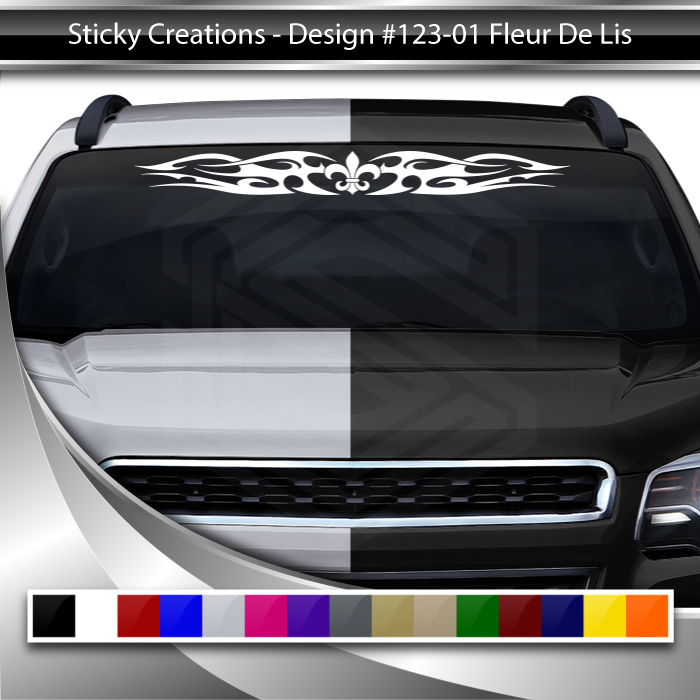 #123 FLEUR DE LIS Decal Sticker Windshield Window Vinyl Graphic Banner Decoration Tribal Flame Design 36"x4.25"+
