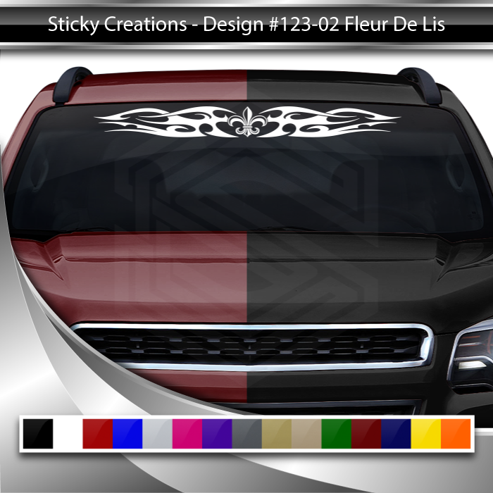 #123 FLEUR DE LIS Decal Sticker Windshield Window Vinyl Graphic Banner Decoration Tribal Flame Design 36"x4.25"+