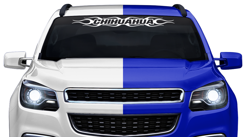 #124 CHIHUAHUA CHIH Mexico Decal Sticker Windshield Window Vinyl Graphic Banner Decoration Flame Flaming Design 36"x4.25"+