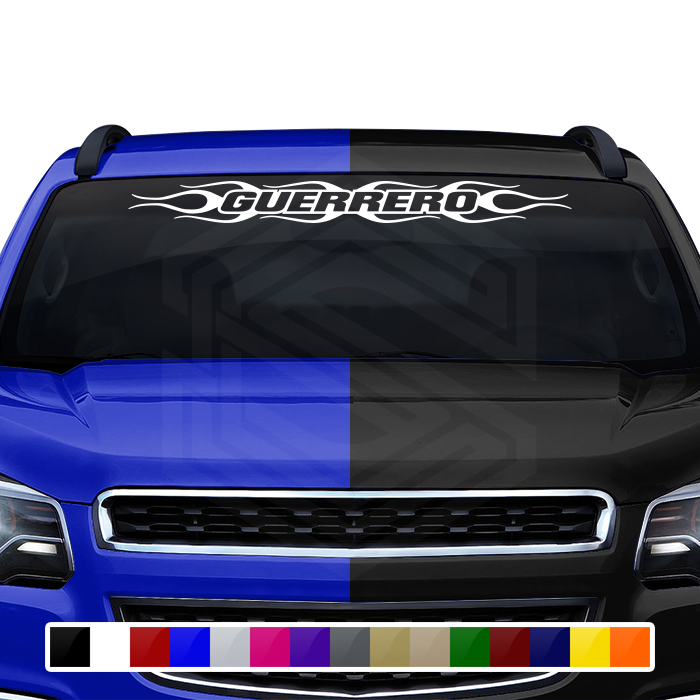 #124 GUERRERO GRO Mexico Decal Sticker Windshield Window Vinyl Graphic Banner Decoration Flame Flaming Design 36"x4.25"+