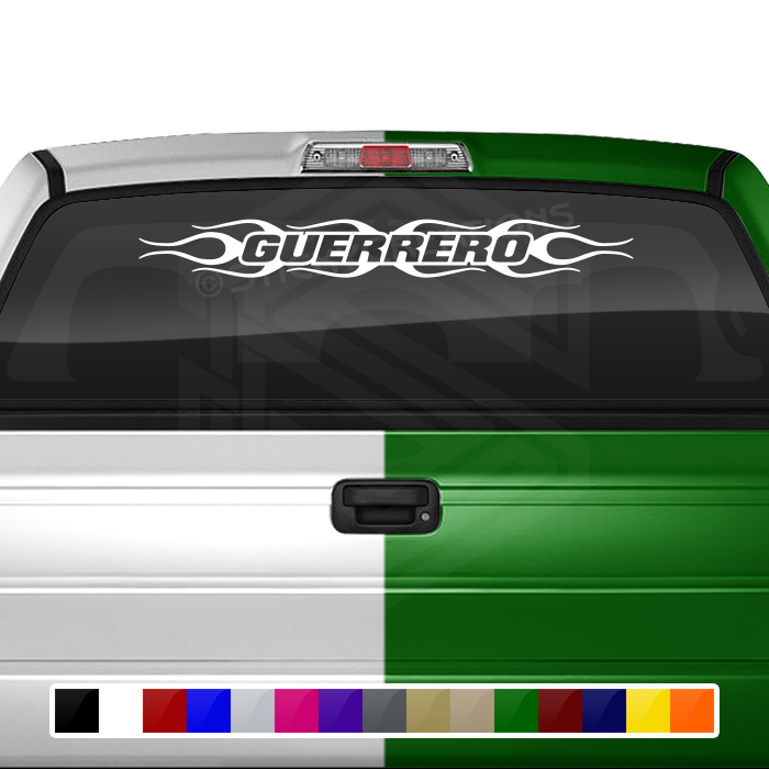 #124 GUERRERO GRO Mexico Decal Sticker Windshield Window Vinyl Graphic Banner Decoration Flame Flaming Design 36"x4.25"+
