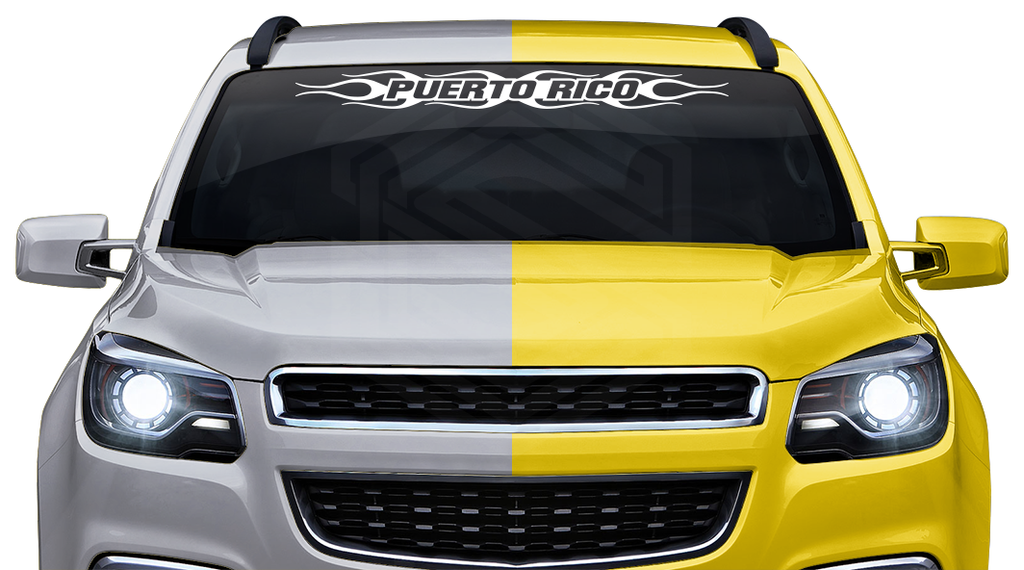 #124 PUERTO RICO Decal Sticker Windshield Window Vinyl Graphic Banner Decoration Flame Flaming Design 36"x4.25"+