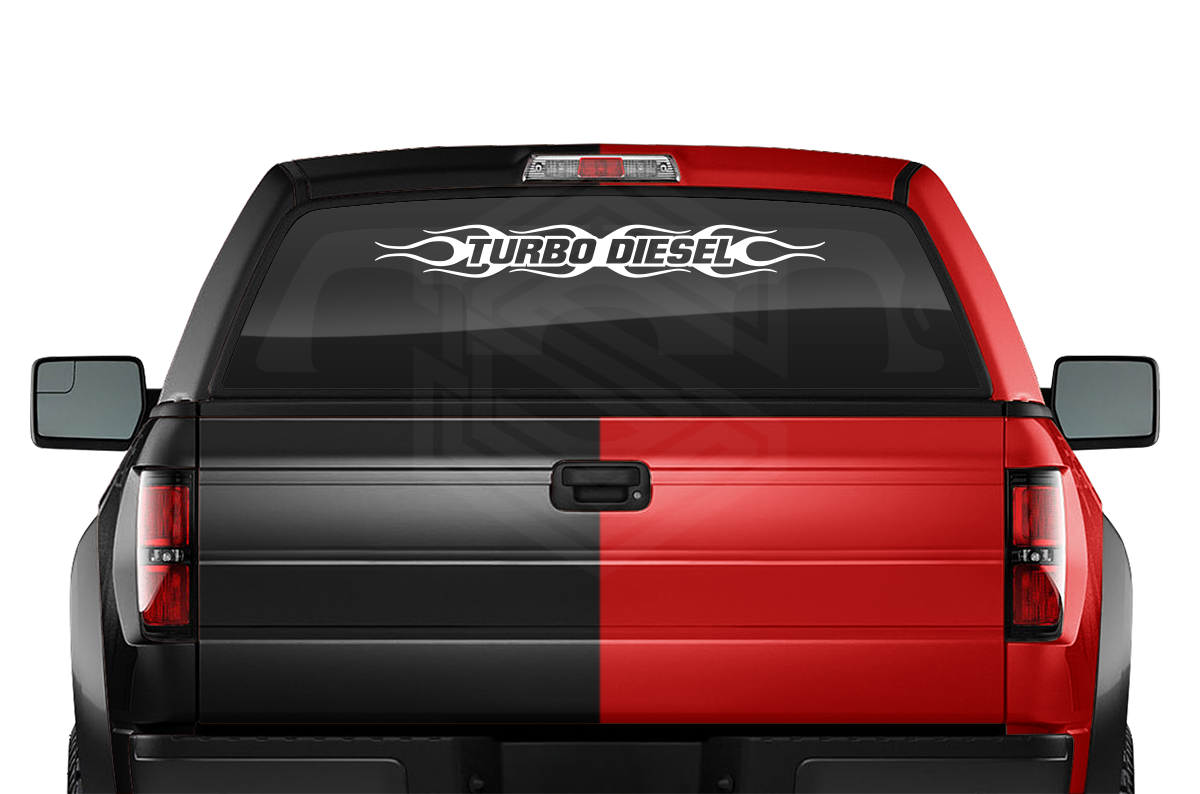 #124 TURBO DIESEL Decal Sticker Windshield Window Vinyl Graphic Banner Decoration Flame Flaming Design 36"x4.25"+
