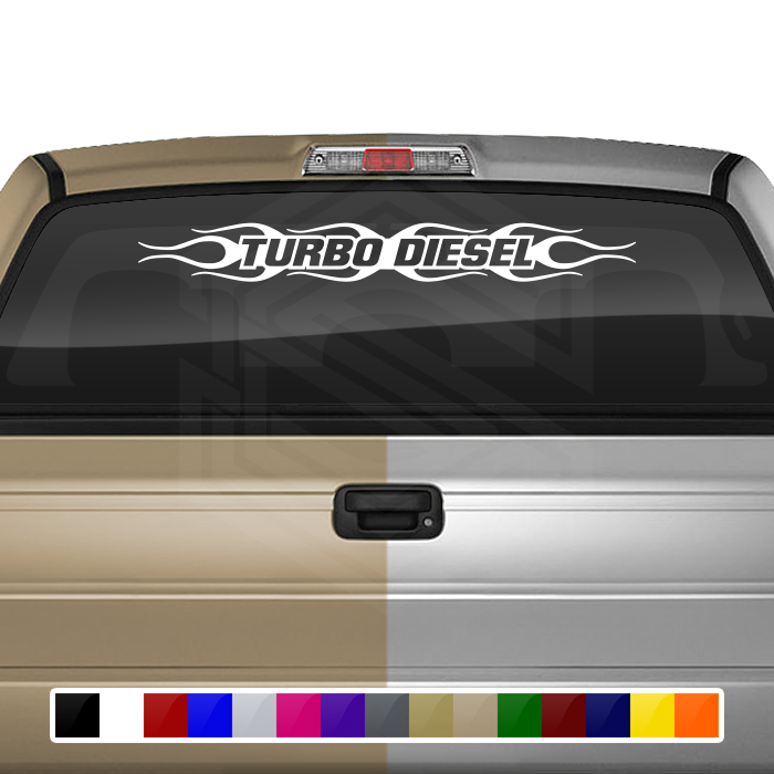 #124 TURBO DIESEL Decal Sticker Windshield Window Vinyl Graphic Banner Decoration Flame Flaming Design 36"x4.25"+