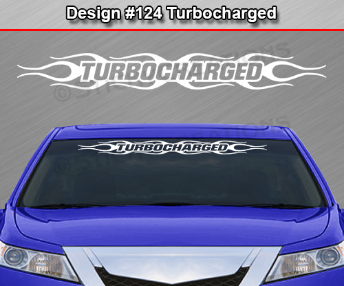 Calcomanía TURBOCHARGED n.° 124 para parabrisas y ventana, vinilo gráfico decorativo, diseño de llamas, 91 x 10,8 cm o más